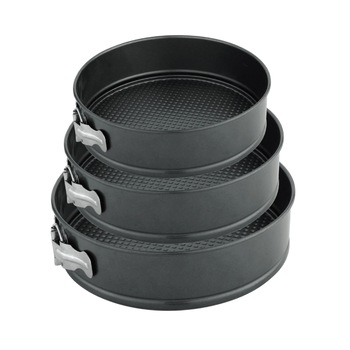 Set 3 forme de tort si pasca, 24, 26 si 28 cm , baza detasabila, rotunda, negru Set 3 forme de tort si pasca, 24, 26 si 28 cm , baza detasabila, rotunda, negru