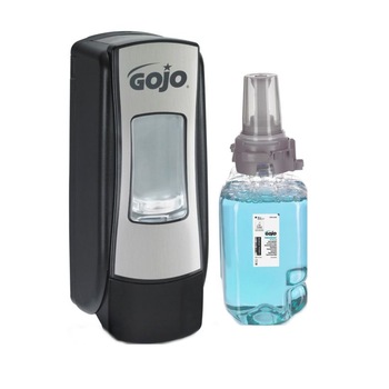 Pachet Sapun spuma Gojo ADX-7 8716, miros fructe de padure, turcoaz, 700ml si Dispenser Gojo ADX-7 8788, negru/crom Pachet Sapun spuma Gojo ADX-7 8716, miros fructe de padure, turcoaz, 700ml si Dispenser Gojo ADX-7 8788, negru/crom