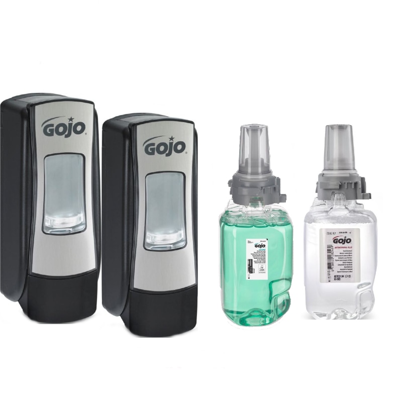 Pachet Sapun/Gel dus Gojo ADX-7 8713, 700ml, Sapun antimicrobial Gojo ADX-7 8748, 700ml si 2 Dispensere Gojo ADX-7 8788