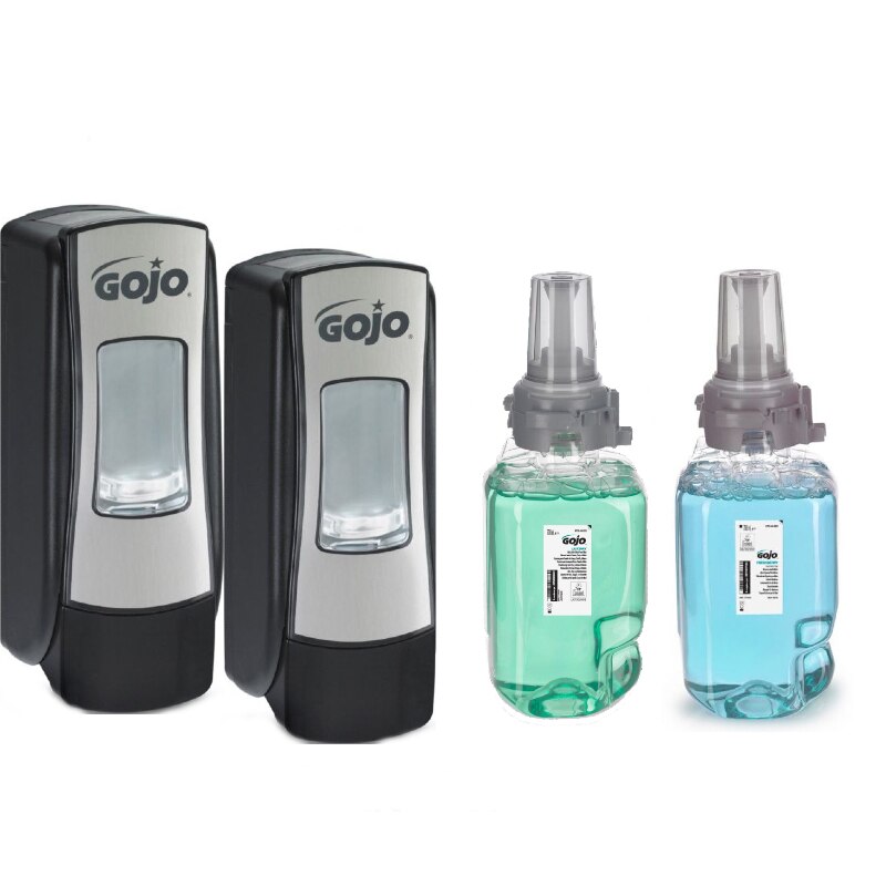 Pachet Sapun/Gel dus Gojo ADX-7 8713, 700ml, Sapun spuma Gojo ADX-7, fructe de padure, 700ml 8716 si 2 Dispensere Gojo 8788