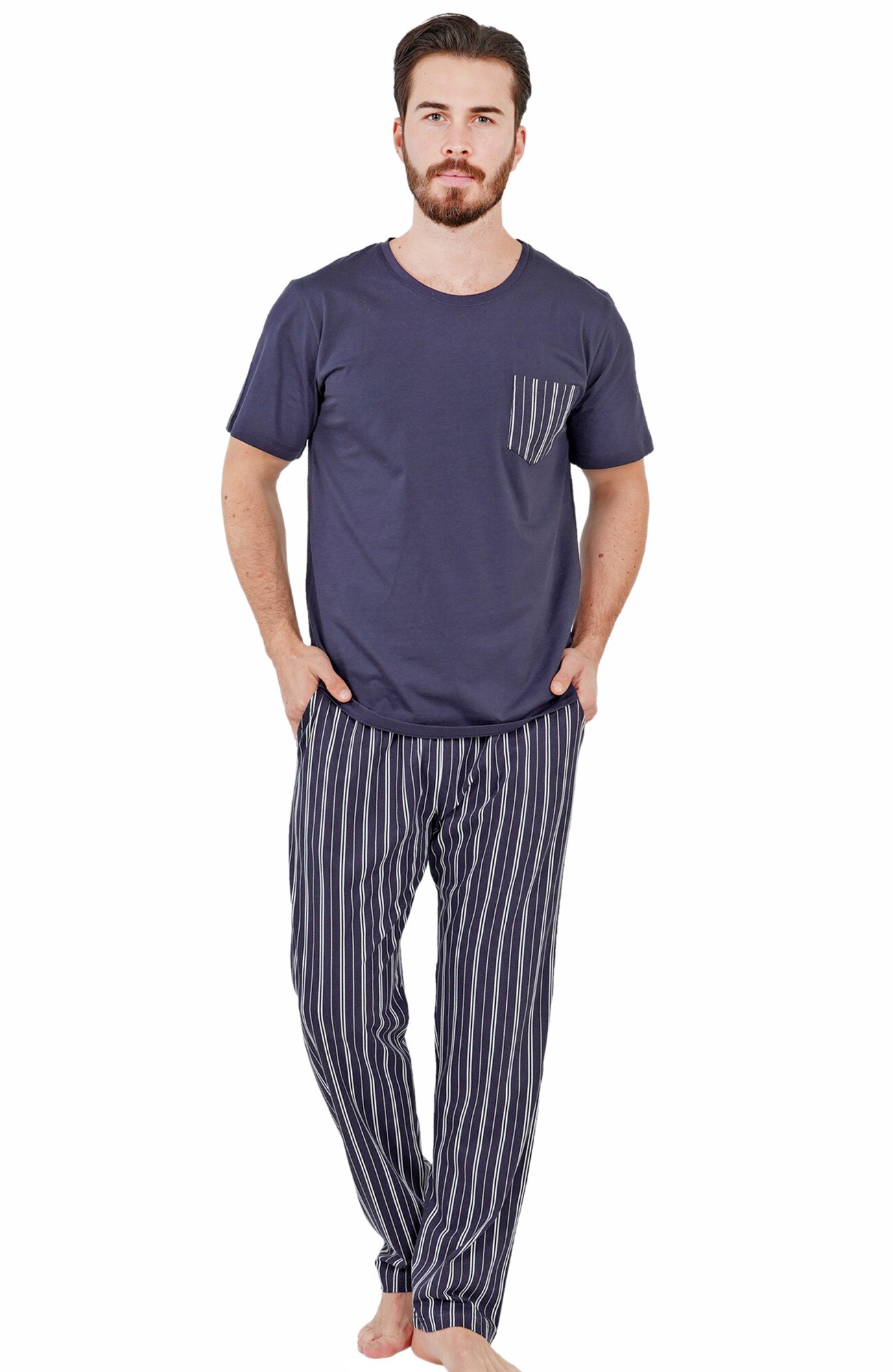 Pijama barbati Gazzaz by Vienetta, model Elite, bleumarin/alb