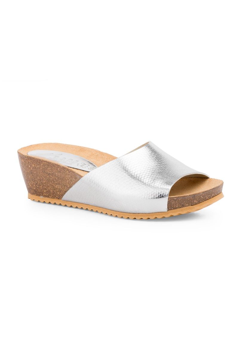 Salpi Dama din piele si talpa de pluta Nuez 6800 Argint, Argintiu, 39