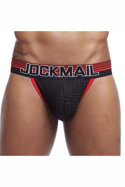 Chiloti Barbati JockMail Push Up Suspensor Mesh Open Side Lines, Rosu