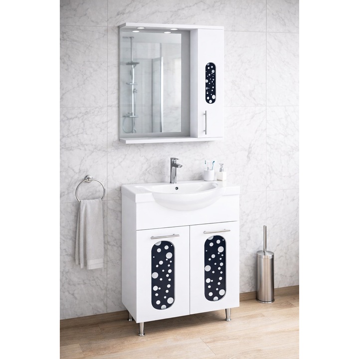 Set baza cu lavoar si oglinda, seria 177, 55cm, Badenmob, alb