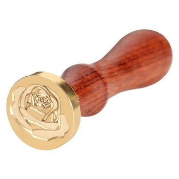Set Sigiliu de alama, Stampila ceara cu maner lemn, model Rose Set Sigiliu de alama, Stampila ceara cu maner lemn, model Rose