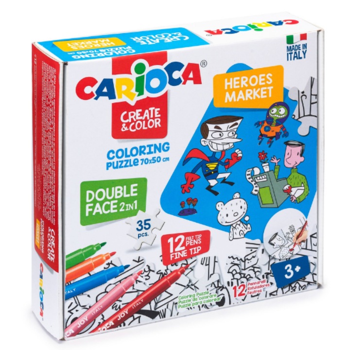 Комплект пъзел и 12 Carioca Heroes & Market Carioca, 35 части