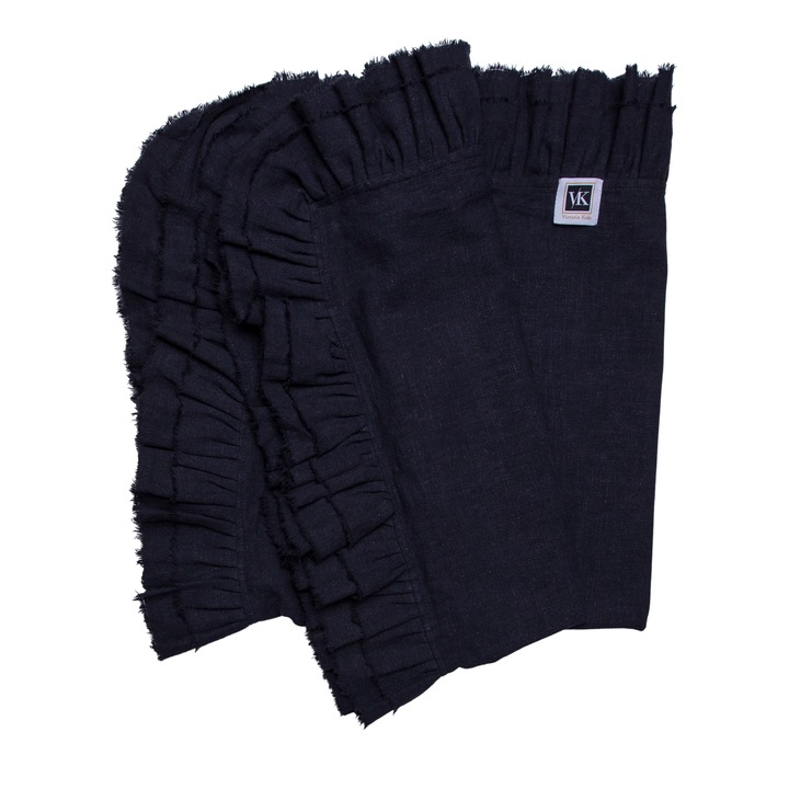 Pled in prespalat navy cu volane nefinisate, 90/120cm