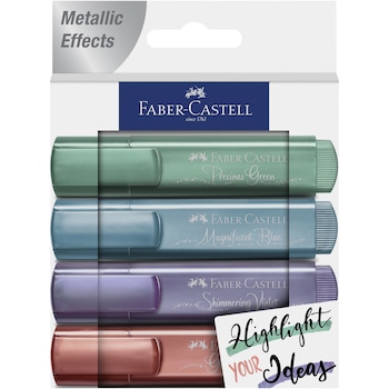 Set textmarkere Faber-Castell, 4 buc/set, culori metalizate Set textmarkere Faber-Castell, 4 buc/set, culori metalizate