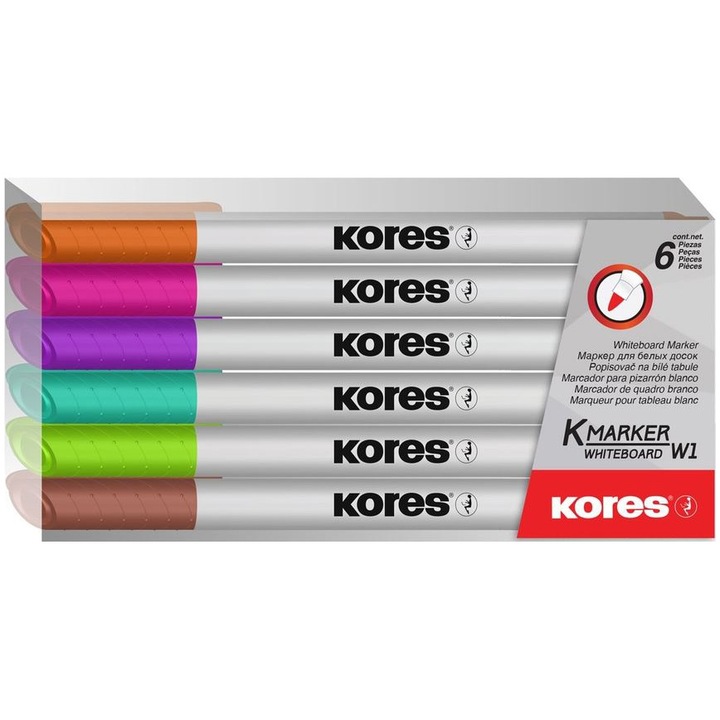 Комплект маркери за бяла дъска Kores Slim, 6 бр/комплект