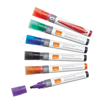 Marker NOBO, pentru table si flipcharturi, cerneala lichida, varf rotund 3 mm, standard, 6 buc/cutie, diverse culori Marker NOBO, pentru table si flipcharturi, cerneala lichida, varf rotund 3 mm, standard, 6 buc/cutie, diverse culori