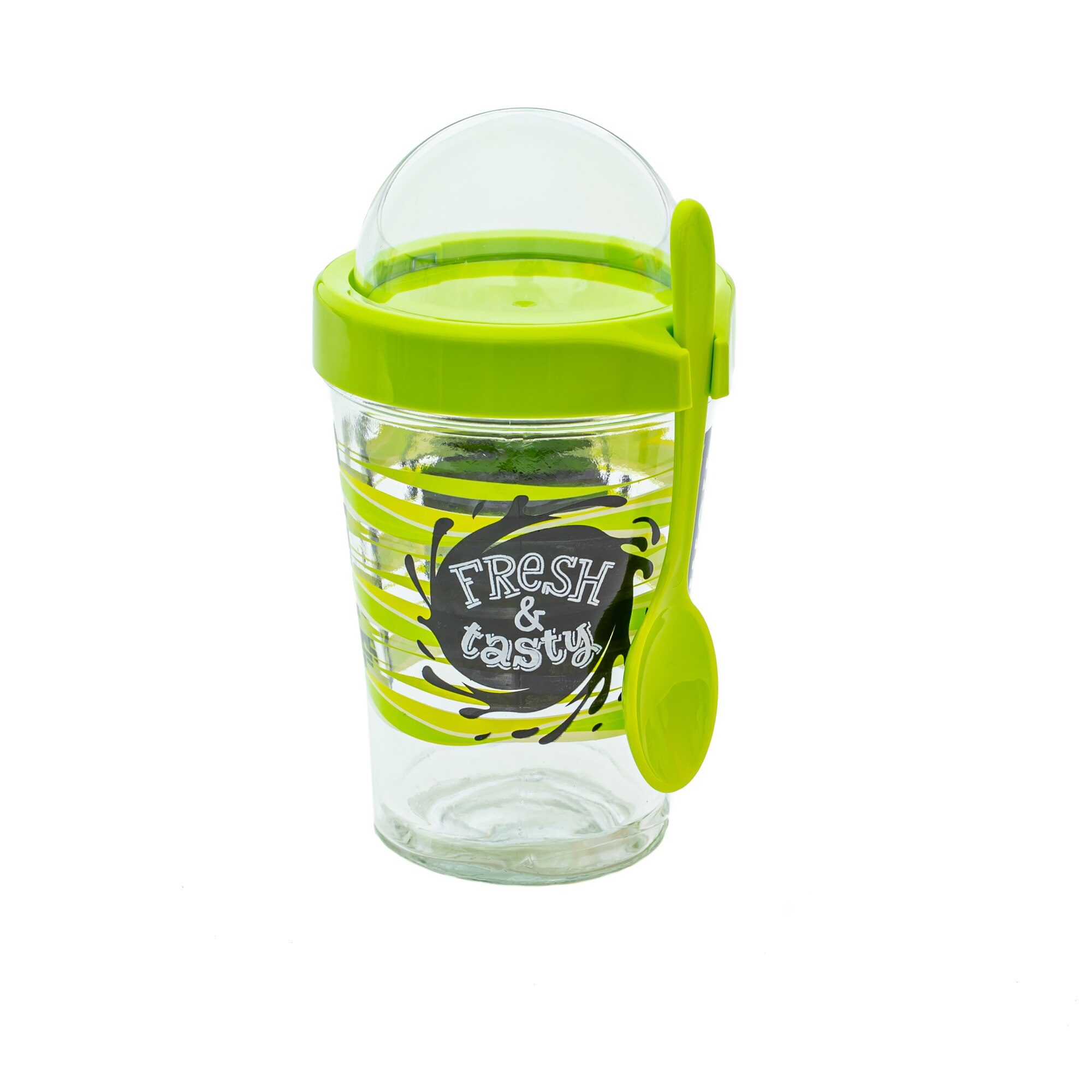 Set recipient, lingurita, capac pentru cereale, Renga, din sticla, verde