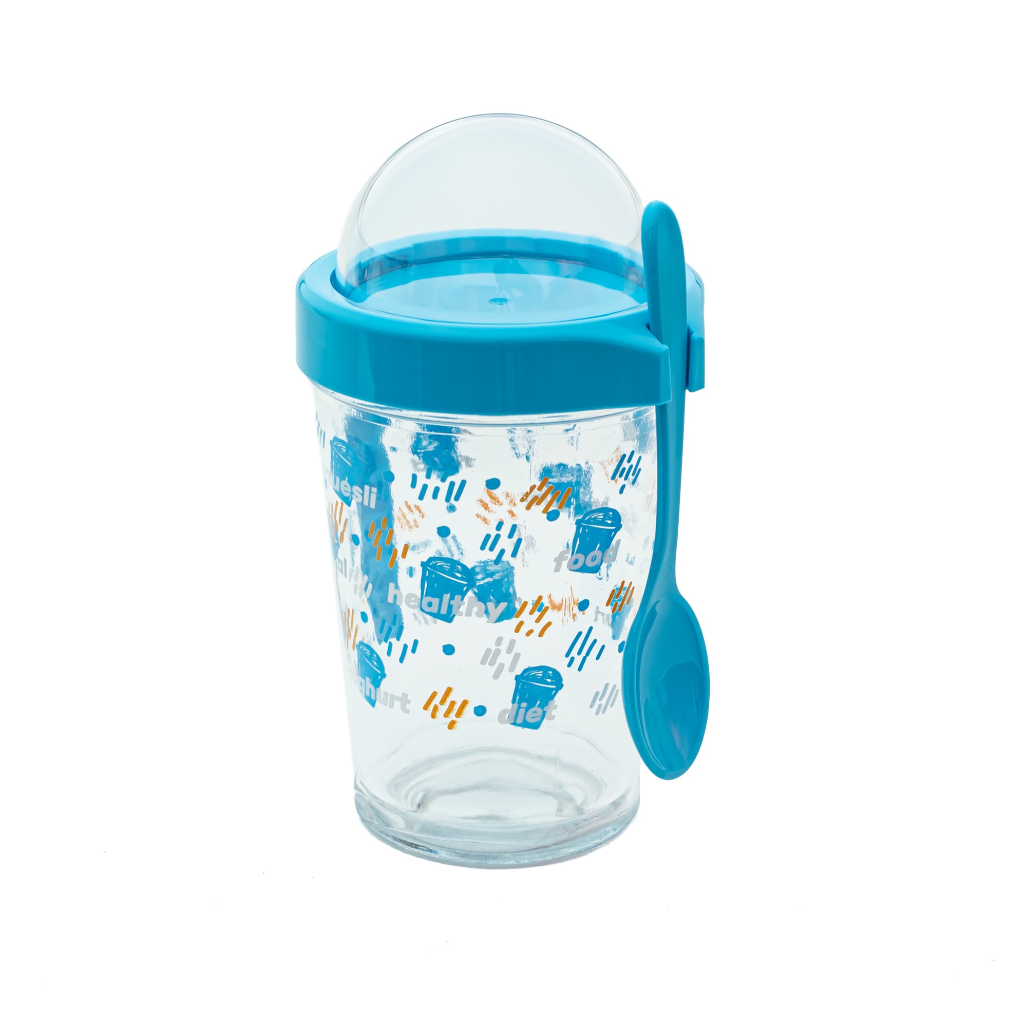 Set recipient, lingurita, capac pentru cereale, Renga, din sticla, albastru deschis