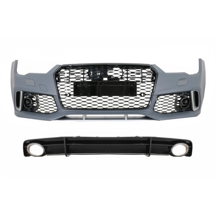 Bara Fata cu Difuzor Spate Negru si Ornamente Evacuare compatibil cu Audi A7 4G Facelift 2015-2018 RS7 Design Only S-Line