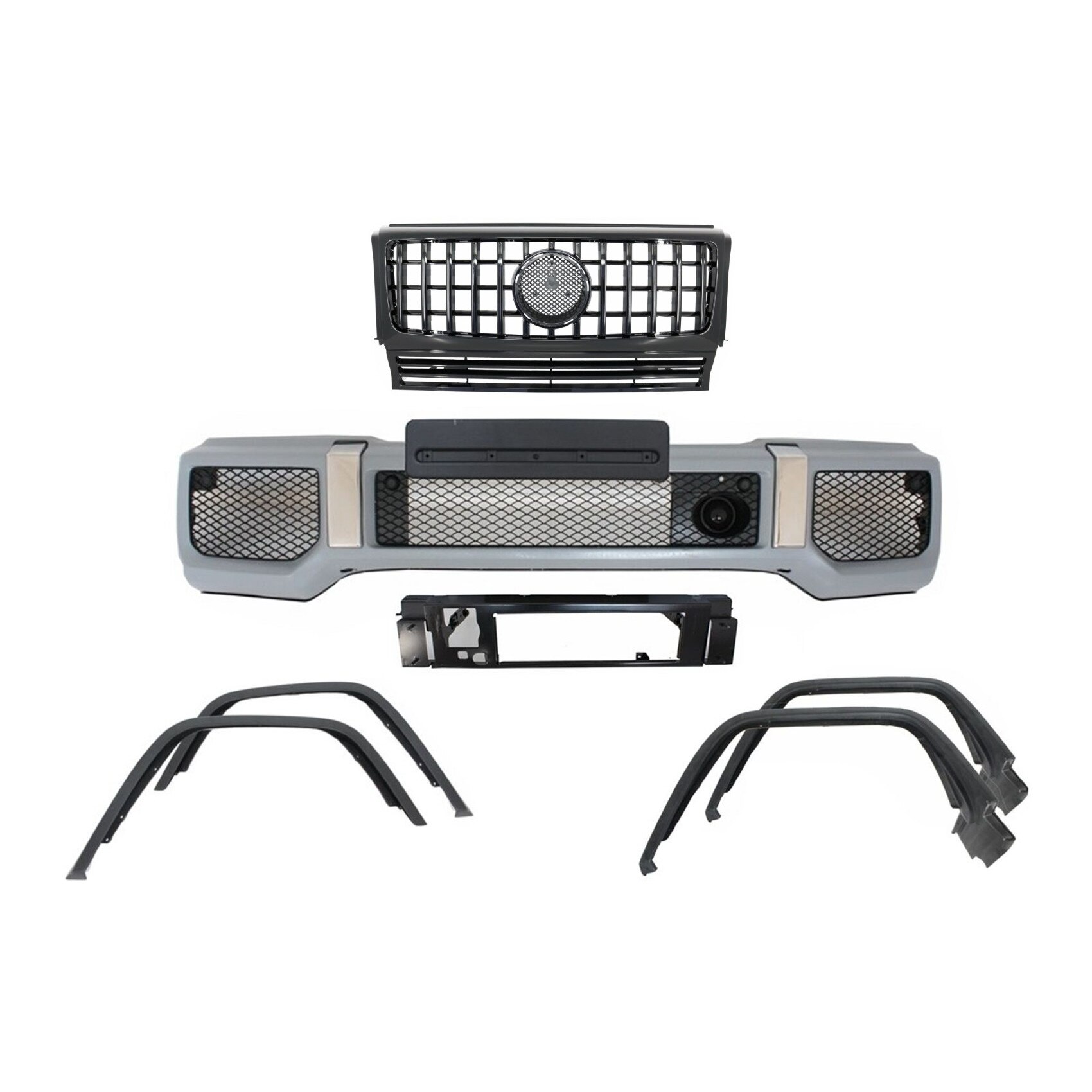Bara Fata cu Prelungiri Aripi Extensii si Grila Centrala Negru Lucios compatibil cu MERCEDES Benz G-Class W463 (1990-2014) G65 Design (COCBMBW463AMGWAFGRB)