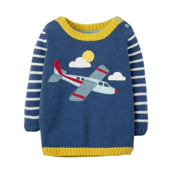 Pulover crosetat, cu aeroplan, bumbac organic, multicolor, copii Pulover crosetat, cu aeroplan, bumbac organic, multicolor, copii