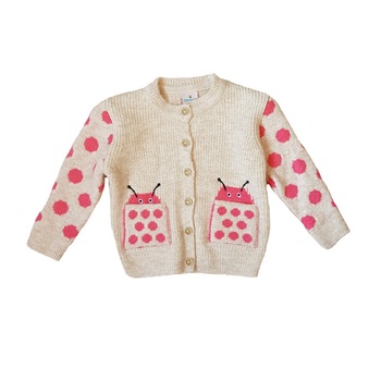 Pulover fetite din tricot cu nasturi eleganti, Bej/Roz Pulover fetite din tricot cu nasturi eleganti, Bej/Roz