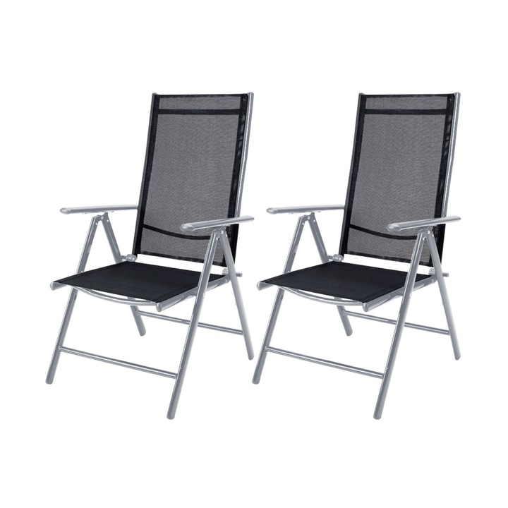 Set 2 x Scaun gradina Bern, Argintiu/Negru, 65 x 60 x 111 cm