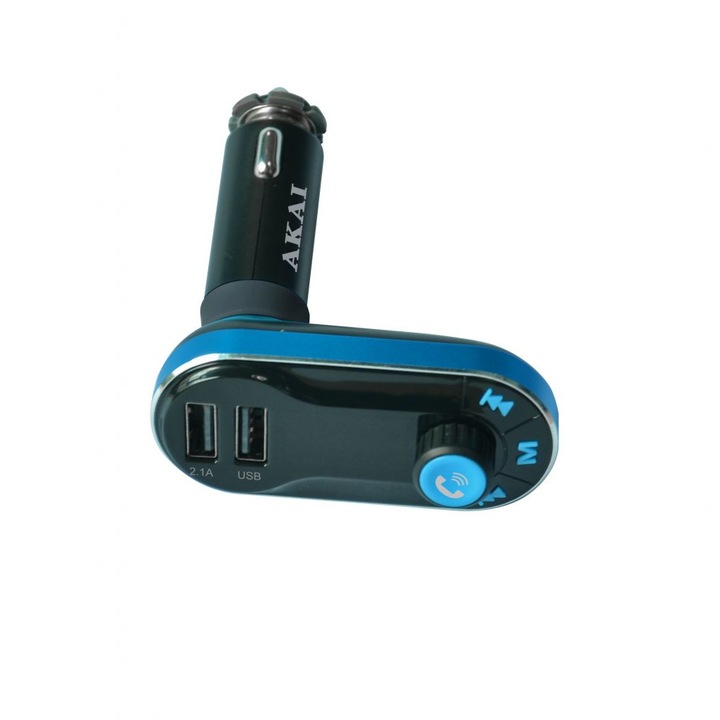 Modulator FM, Bluetooth, Transmitator FM, Functie de Incarcare, 2x USB, SD Card, Aux-In 3.5mm, Hands-free, Microfon Display LCD, Negru/Albastru