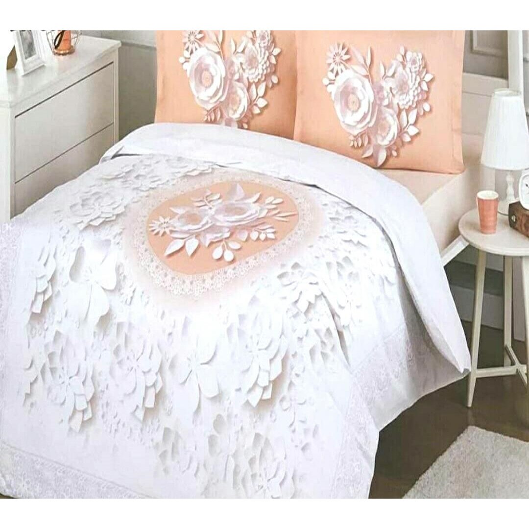 Lenjerie de Pat Bumbac Ranforce, Somon Lively Roses, 240×260 cm