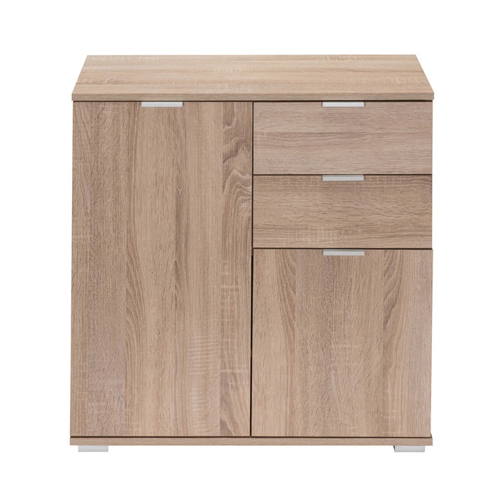 Dulap multifunctional cu 2 sertare si 2 usi Alba, Stejar, 71 x 74 x 35 cm