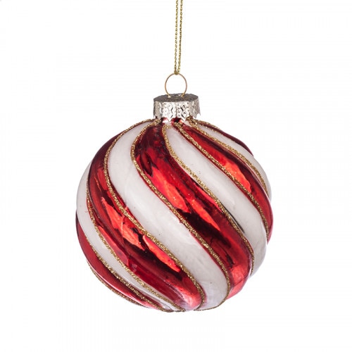 Glob alb - rosu cu decor auriu, YA77, Sticla, 8 cm