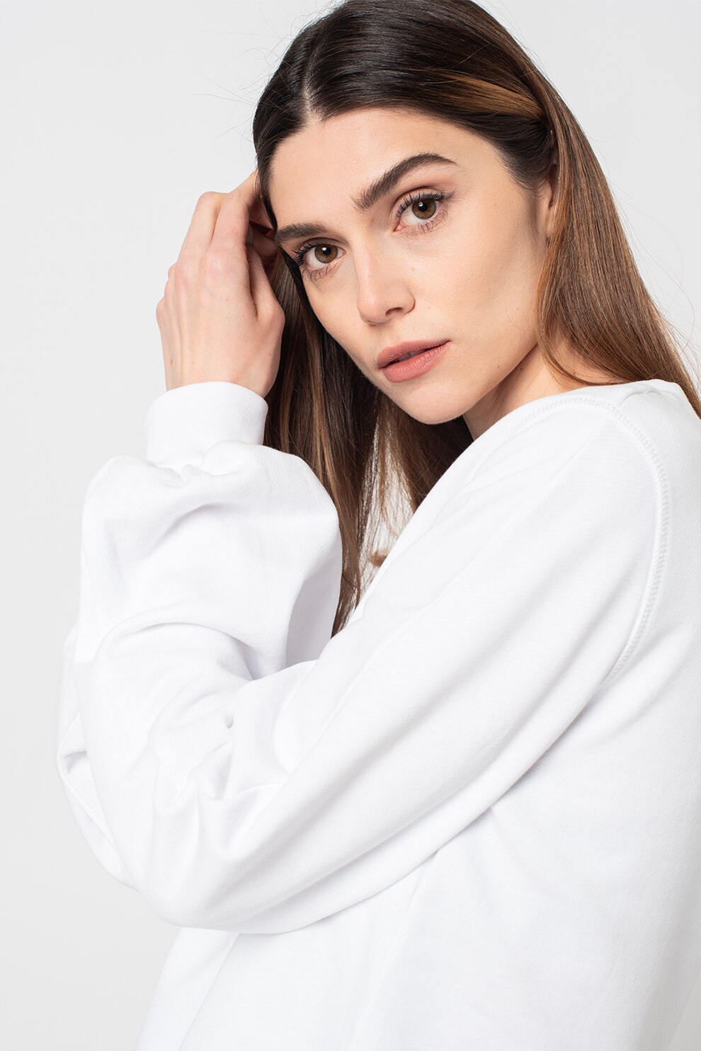 United Colors of Benetton, Bluza sport lejera cu decolteu la baza gatului, Alb