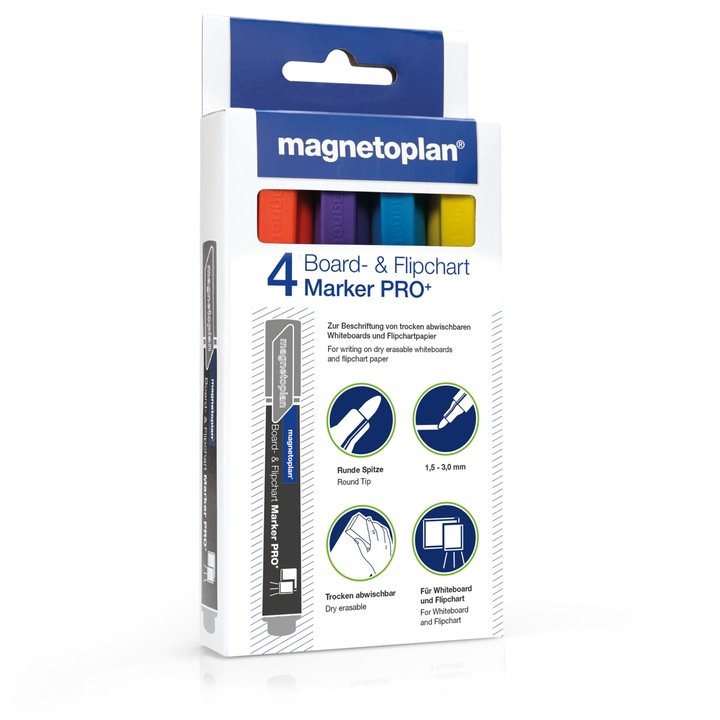 Set marker whiteboard multicolor MAGNETOPLAN PRO 4 bucati