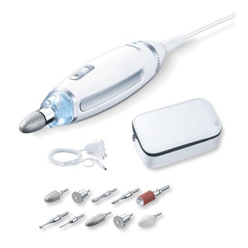 Pila electrica manichiura si pedichiura Beurer, 10 capete interschimbabile, LED, Viteza reglabila, 2 directii de rotire, Alb Pila electrica manichiura si pedichiura Beurer, 10 capete interschimbabile, LED, Viteza reglabila, 2 directii de rotire, Alb