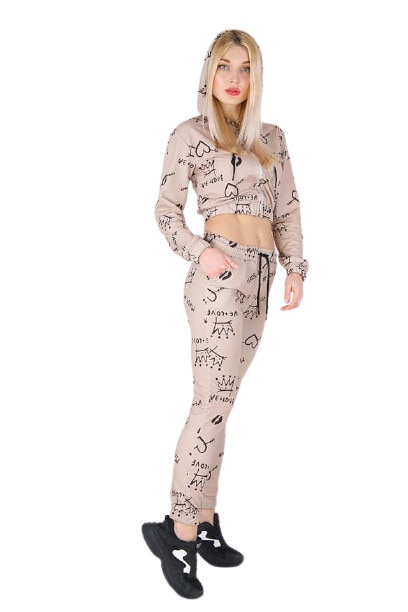 Compleu dama, imprimeu Love , culoare Crem