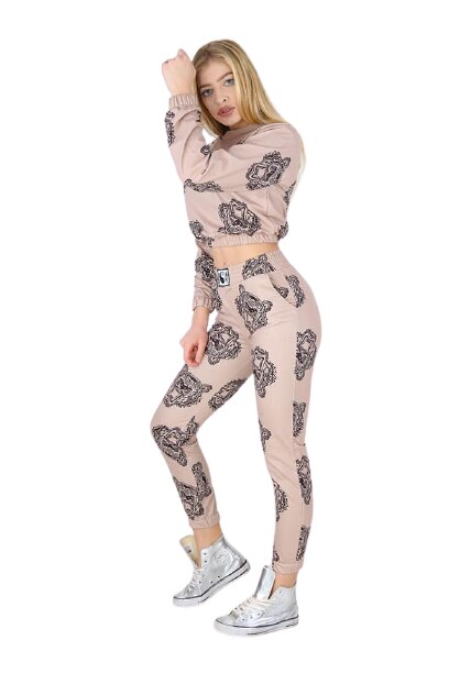 Compleu dama, imprimeu animal, culoare crem