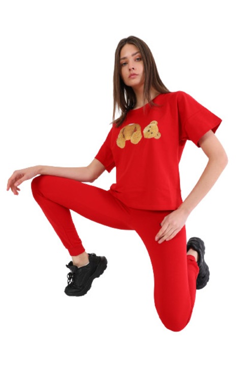 Compleu dama, imprimeu ursuleti, Rosu