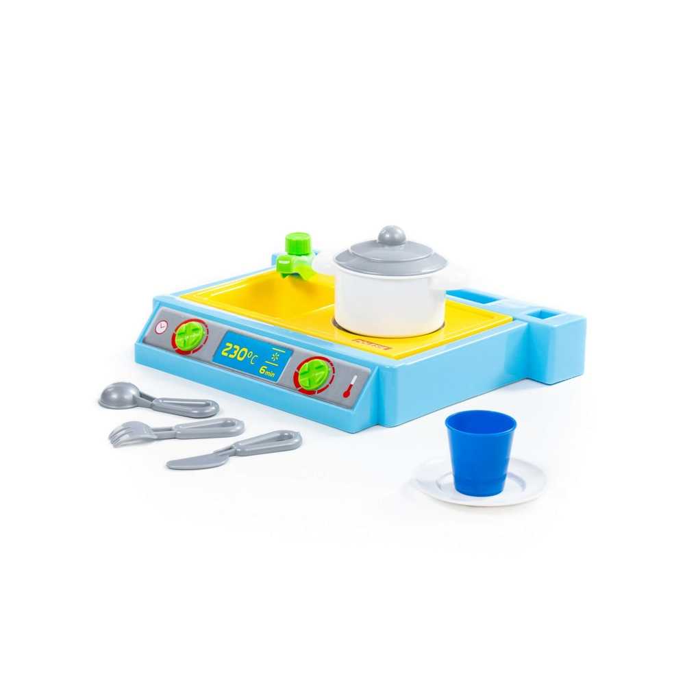 Set de joaca Bucatarie, Aragaz si chiuveta , 7 accesorii , 33 cm , Multicolor , 3 ani +