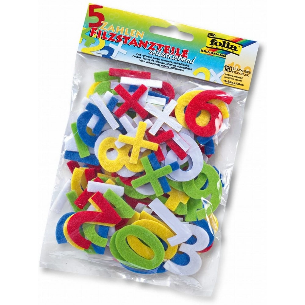 Set litere si cifre autoadezive din pasla, 120 bucati, culori asortate, Folia