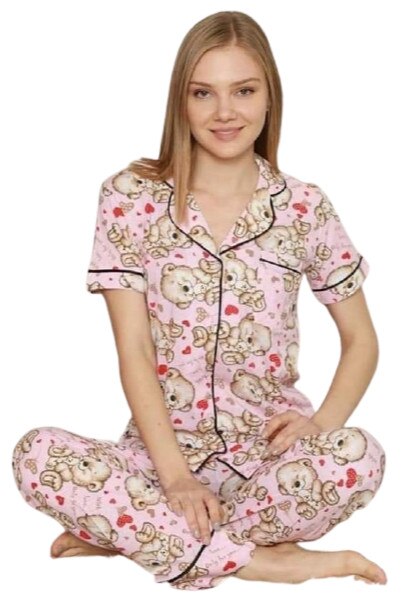 Pijama dama cu imprimeuri ursuleti,Culoare roz