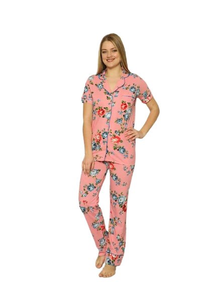 Pijama dama cu imprimeuri florale,Culoare roz