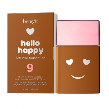 Fond de ten matifiant, Benefit, Hello Happy Soft Blur, 09 Deep Neutral, Spf 15, 30 ml Fond de ten matifiant, Benefit, Hello Happy Soft Blur, 09 Deep Neutral, Spf 15, 30 ml