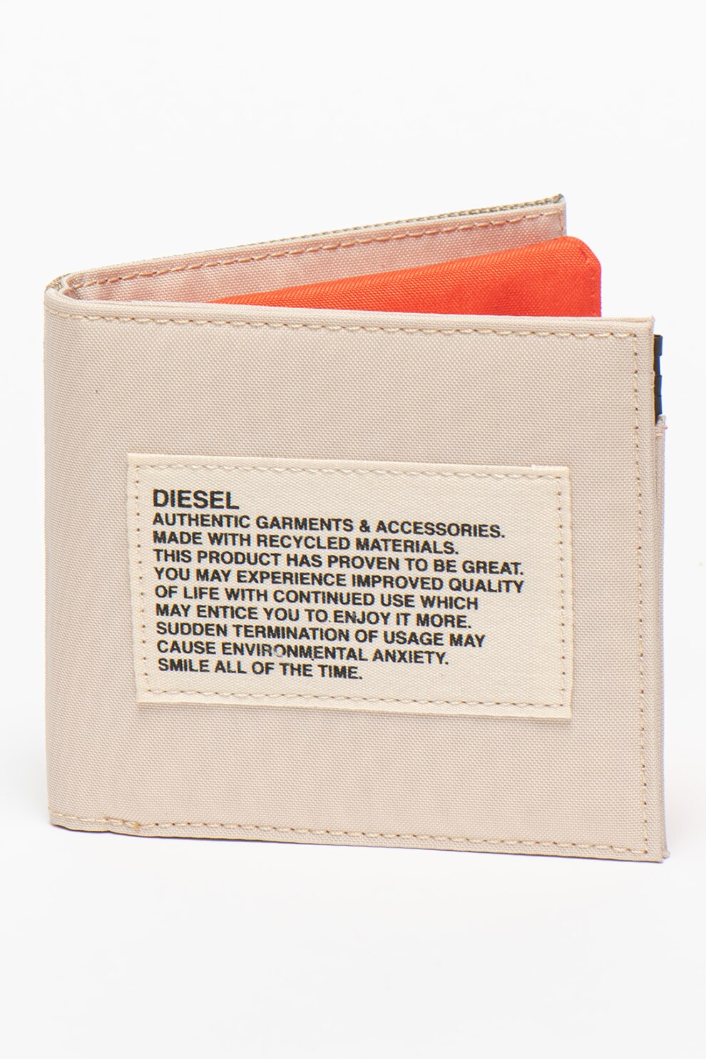 Diesel, Portofel cu logo si text Hiresh, Crem