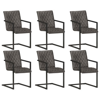 Set de 6 scaune consola de bucatarie, vidaXL, Piele naturala, 51 x 56 x 91 cm, Gri