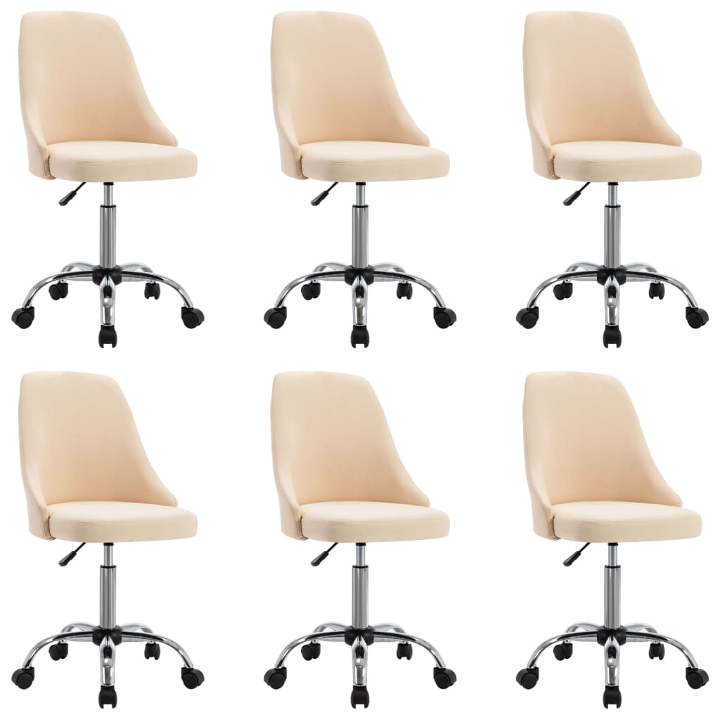 Set de 6 scaune de bucatarie, pe rotile, vidaXL, Textil, fier, placaj, 49 x 52,5 x (84,5-94,5) cm, Crem