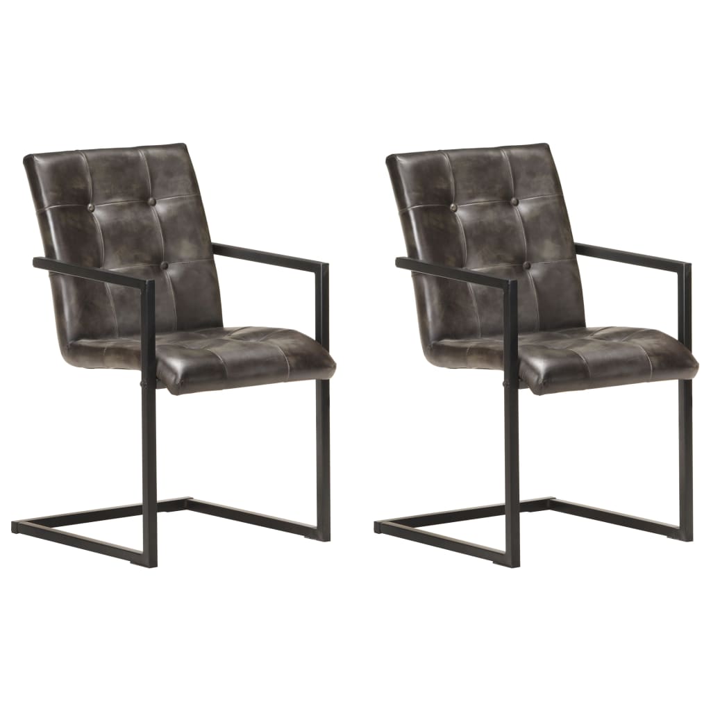 Set de 2 scaune consola de bucatarie, vidaXL, Piele naturala, 51 x 56 x 91 cm, Gri lucios