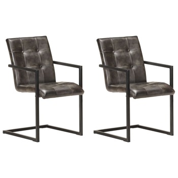 Set de 2 scaune consola de bucatarie, vidaXL, Piele naturala, 51 x 56 x 91 cm, Gri lucios Set de 2 scaune consola de bucatarie, vidaXL, Piele naturala, 51 x 56 x 91 cm, Gri lucios