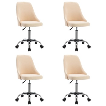 Set de 4 scaune de bucatarie, pe rotile, vidaXL, Textil, fier, placaj, 49 x 52,5 x (84,5-94,5) cm, Crem