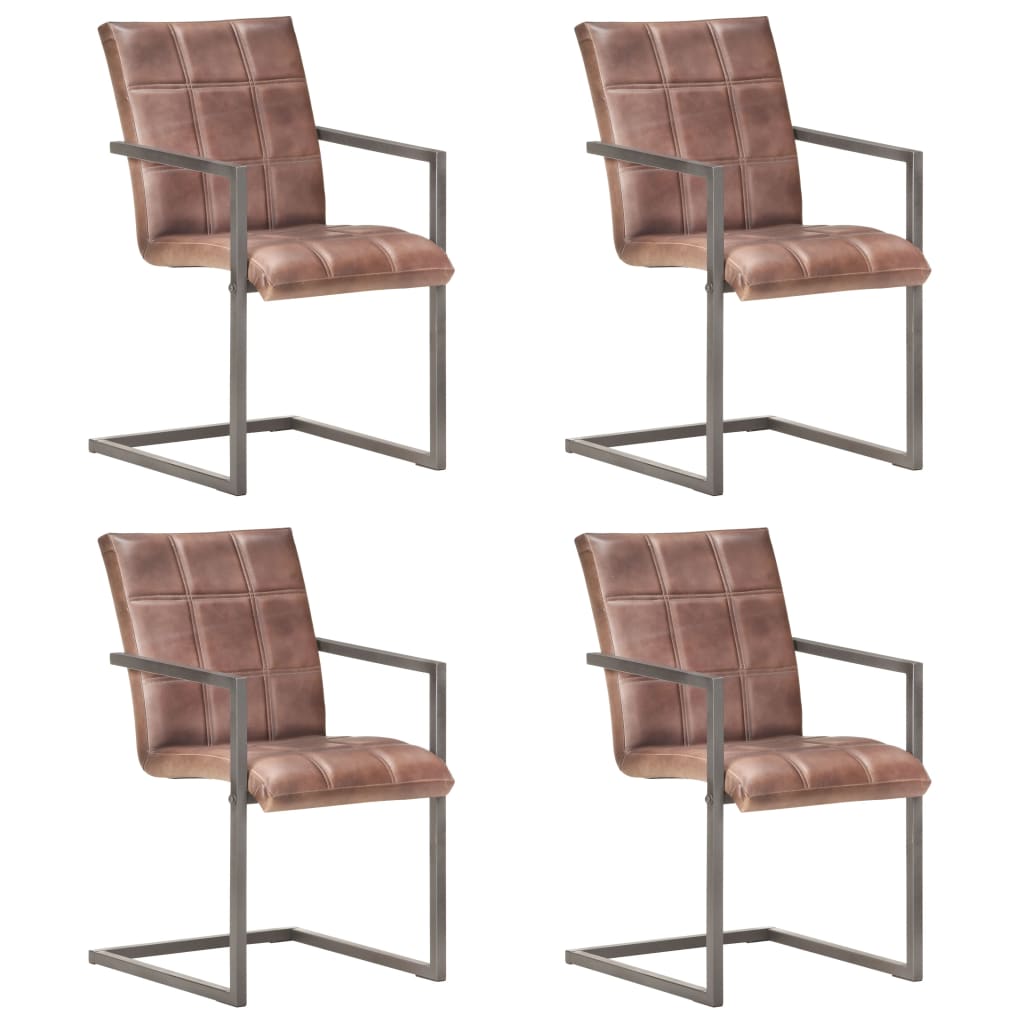 Set de 4 scaune consola de bucatarie, vidaXL, Piele naturala, 51 x 56 x 91 cm, Maro