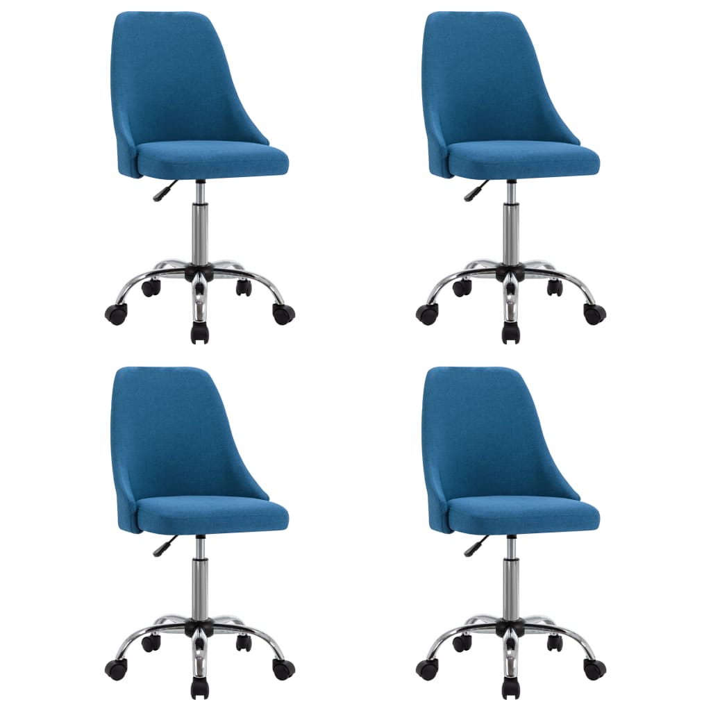 Set de 4 scaune de bucatarie, pe rotile, vidaXL, Textil, fier, placaj, 49 x 52,5 x (84,5-94,5) cm, Albastru