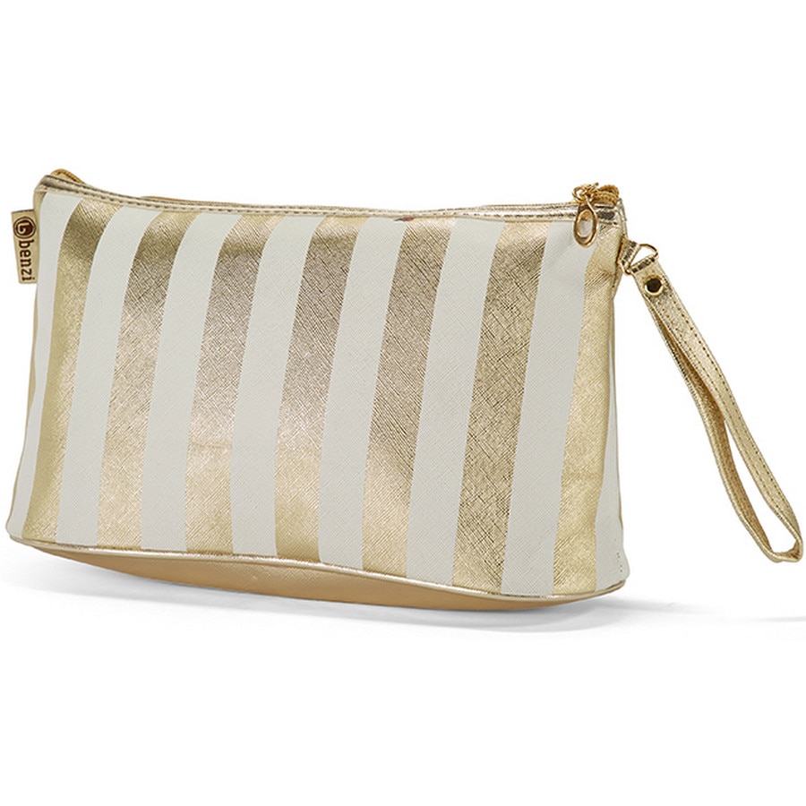 Geanta Cosmetice, PVC, Benzi, 27 x 16 x 8 cm, BZ 5310, Auriu/Alb