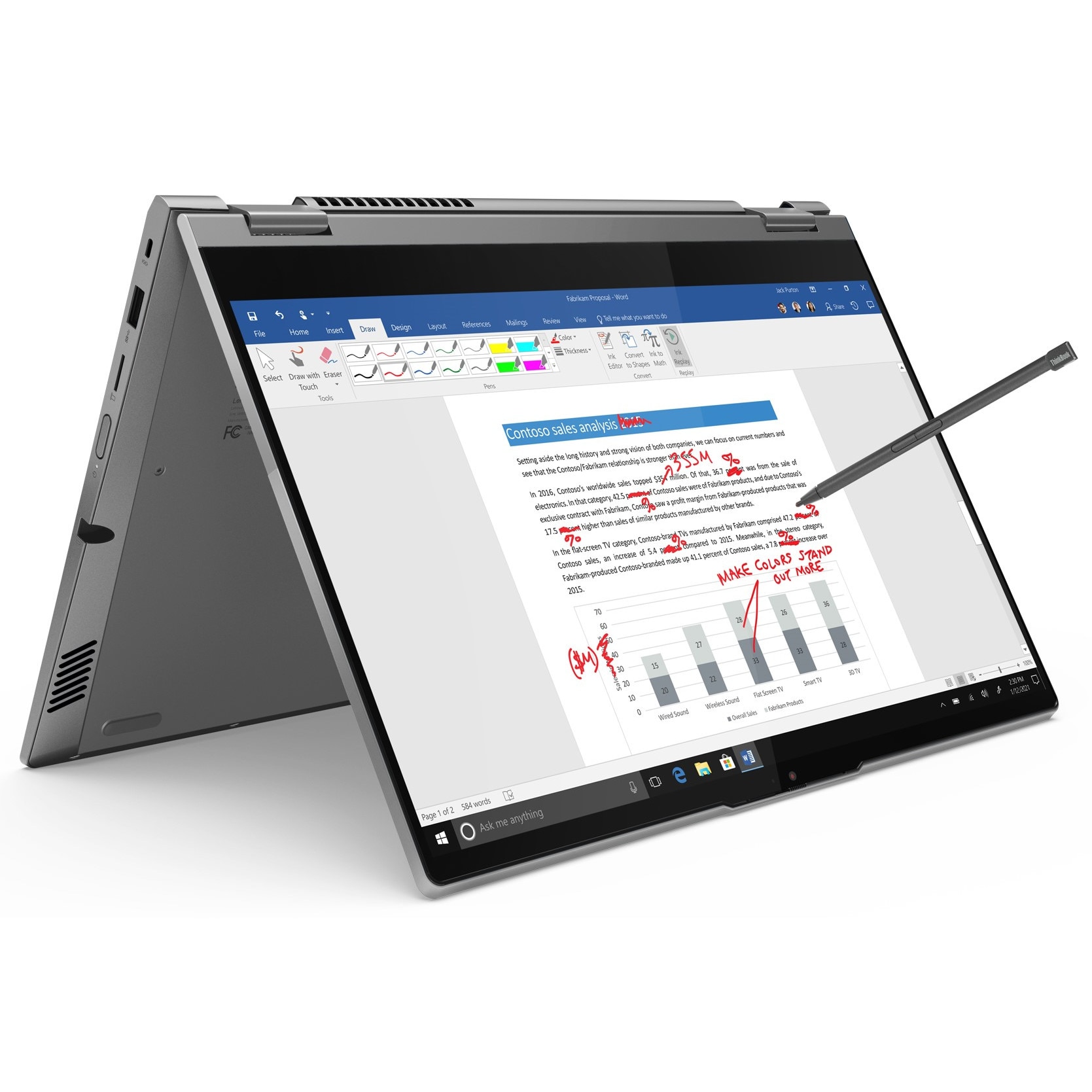 Lenovo ThinkBook 14s Yoga Gen 2 IAP 14 Full HD 2-In-1 Touchscreen Notebook  Computer, Intel Core i5-1235U 1.3GHz, 8GB RAM, 256GB SSD, Windows 11 Pro