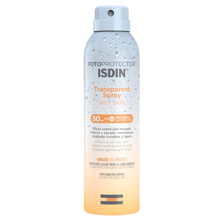 Spray transparent ISDIN Wet Skin, SPF 50+, pentru protectie solara, 250 ml