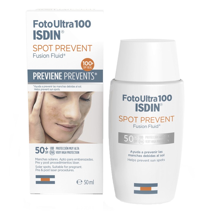 Fluid ISDIN Fotoultra 100 Spot Prevent, SPF 50+, pentru protectie solara, 50 ml
