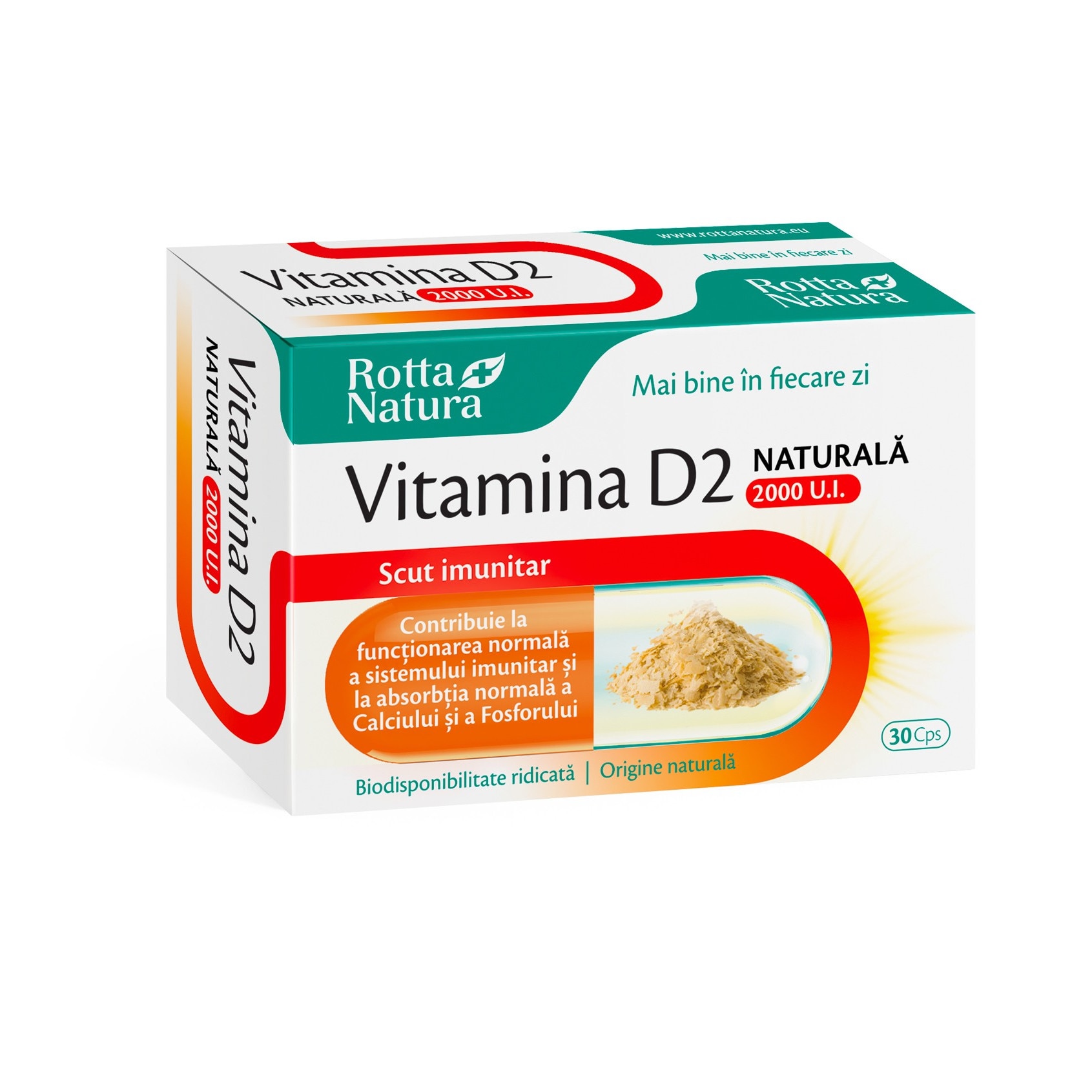Supliment alimentar Vitamina D2 naturala 2000 U.I, Rotta Natura, 30 capsule