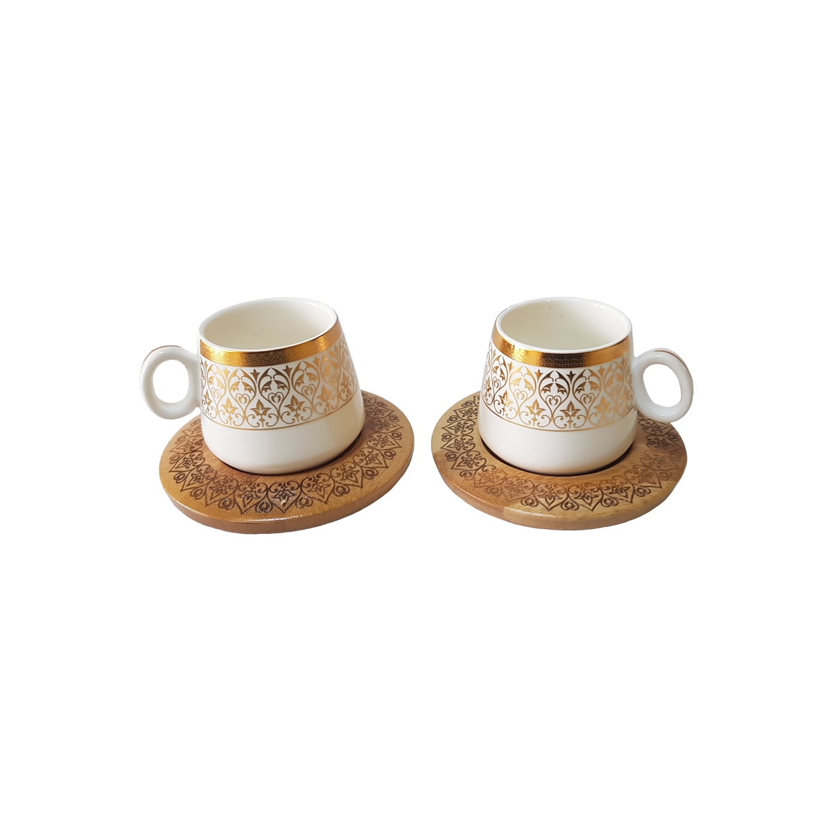 Set 2 cani pentru cafea turceasca, din portelan cu suport din bambus, Bambum Ottoman